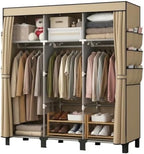 Portable Non-Woven Fabric Wardrobe, 3 Hanging Rods & Multi Tier Storage Shelves, 18 Side Pockets Clothes Closet Organizer, 130×45×172cm for Bedroom Dorm Living Room (Beige) by Unknown