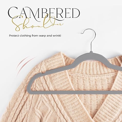 HOUSE DAY Premium Velvet Hangers 100 Pack Grey, Non-Slip Felt Hangers - Image 5