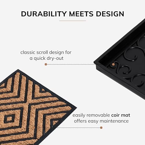 Anji Mountain Heavy Duty Waterproof Rubber Shoe Storage Mat Organizer/Boot Storage Multi Use for Entryway with Coir, Tan and Black Diamond Insert, Fits 4 Pair (46.5" Wide) - Image 4