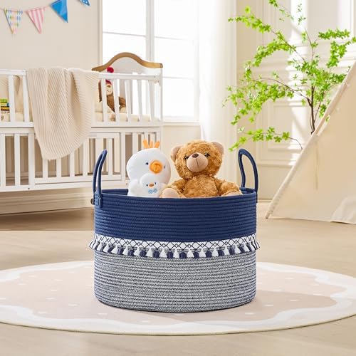 KAKAMAY Large Blanket Basket with Handles, Storage Basket for Living Room - Image 2