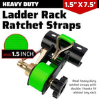 Green Rack Straps with J-Hook (2PK),1.5" x7.5' Ladder Rack Ratchet Straps, 2" Round Tube Mount, Perfect Ladder Rack Tie-Downs for Trailer Cargo Control - Image 4