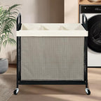 STO STO Laundry Hamper 3 Section, 120L Rolling Laundry Sorter Cart with Removable and Washable Liner Bag, Clothes Hamper with Wheels and Metal Handle for Laundry Room and Bedroom - Image 2
