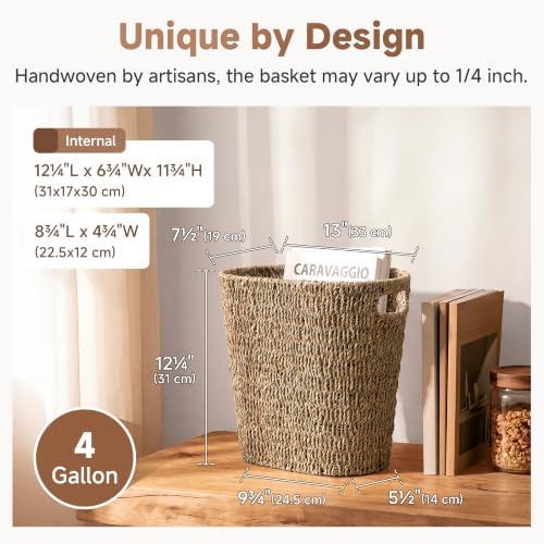 StorageWorks Seagrass Bathroom Trash Can, Wicker Waste Basket for Bedroom - Image 2
