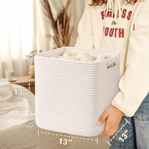 13 Inch Storage Cubes, 3 Pack Cube Storage Bins for Organizing, Cotton Rope Woven Baskets for Shelves, Bathroom, Kids Room, Closets, Baby Nursery - Image 5