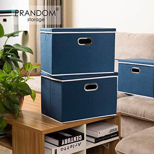 PRANDOM Extra Large Collapsible Storage Bins with Lids [3-Pack] Linen Fabric Foldable Storage Baskets Boxes Organizer Containers Cube with Cover for Bedroom Closet Office Nursery (22.8x15.75x13.8) - Image 2