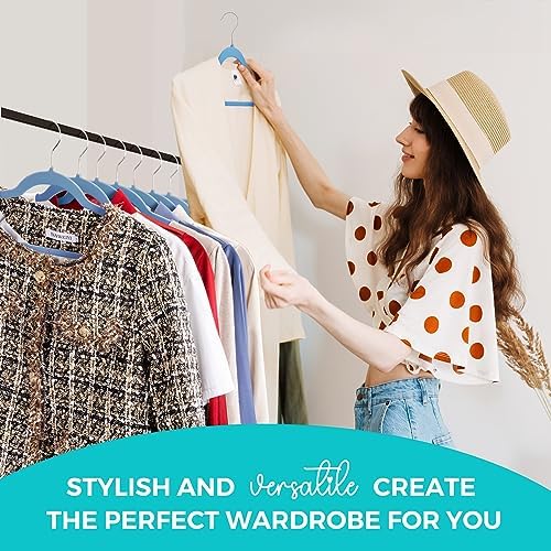 HOUSE DAY Premium Velvet Hangers 50 Pack Blue, Non-Slip Flocked Felt Hangers, Sturdy Clothes Hanger with 360° Rotatable Hook, Heavy Duty Durable Slim Coat Hanger for Closet Space Saving - Image 3