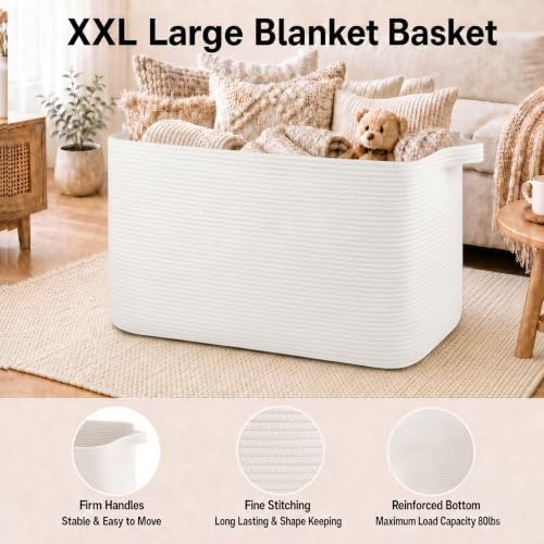 OIASKET 118L Extra Large Blanket Basket Living Room, 24.8"x17.7"x16.2" - Image 3