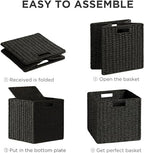 UBBCARE 4 Pack Wicker Basket, 11L×11H×10.5W inch Woven Paper Rope Storage Baskets for Shelves, Foldable Cube Storage bin with Handle, Storage Basket for Organizing & Decor, Black - Image 7
