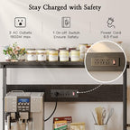 SUPERJARE Bakers Rack with Power Outlets, Microwave Stand, 39.4 X 14.3 Inch Larger Desktop, Kitchen Storage Rack with Adjustable Middle Shelf, 6 S-Shaped Hooks, Coffee Bar Stand, Black - Image 3