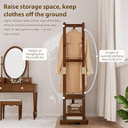 Taitiy Coat Rack Solid Wood Clothes Rack Storage 2 Shelves 5 Hooks - Image 6