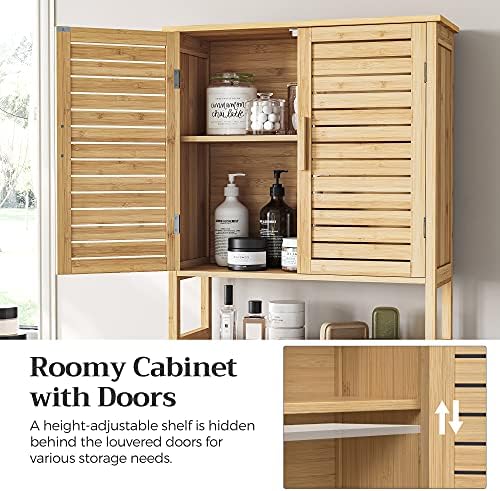 SONGMICS Bamboo Over The Toilet Storage Cabinet, Adjustable Inside Shelf - Image 5