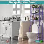 3-Tier Over The Toilet Storage Organizer, Space-Saving Bathroom Rack with Paper Holder & 4 Hooks, 64" Tall Freestanding Carbon Steel Shelf for Small Apartment Laundry Room (Purple) - Image 6