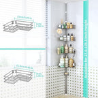 HapiRm Corner Shower Caddy Organizer - Shower Organizer Corner with Soap Holder, Toothbrush Holder and 4 Hooks, Rustproof Bathroom Shelf Tension Pole Available for 27.6 to 108.3 Inch - Silver - Image 4