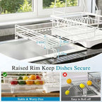 2 Tier Dish Drying Rack, Large Extendable Dish Racks for Kitchen Counter , Dishrack with Drainboard, 2-in-1 Anti-Rust Stainless Steel Dish Drainer with Utensil Holder (White, double of Dish Rack) - Image 6