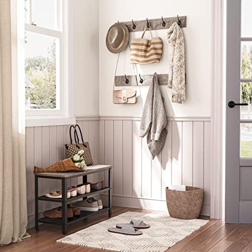 HOOBRO Hall Tree Entryway Storage Bench, Coat Rack Shoe Bench, Shoe Rack Organizer with Coat Hooks, 3-in-1 Design, Wooden Furniture with Metal Frame, Greige and Black BG17MT01 - Image 2