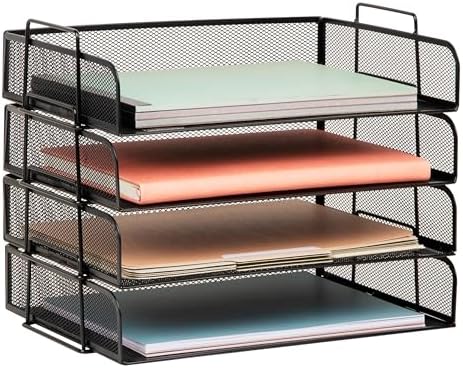 Mind Reader Stackable Paper Tray, Desktop Organizer, File Storage, Office, Metal Mesh, 4 Pcs., Black by MindReader