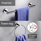 6 Pieces Polished Chrome Bathroom Hardware Accessories Set Hand Towel Ring 16&23.6 inch Round Towel Bar Toilet Paper Holder Towel Hooks 2 Pieces SUS 304 Stainless Steel,Heavy Duty,Wall Mounted - Image 5