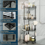 Consumest Corner Shower Caddy Standing - 4-Tier Stainless Steel Shower Organizer with Soap Holder and 4 Hooks, Large Capacity Corner Shelf Stand for Bathroom, Rest Room, Black - Image 3
