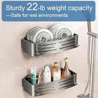 2Pcs Suction Cup Shower Caddy,Upgrade Extra-Strong Suction Shower Shelves with Hooks,No Drilling Waterproof & Rustproof Bathroom Organizers and Storage,Reusable Shower Racks for Shampoo and Toiletries - Image 5