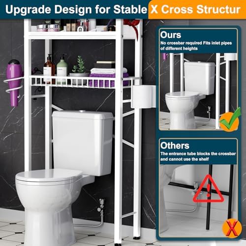 Over The Toilet Storage Cabinet,4 Tier Bathroom Organizer and Storage With Adjustable Shelf Waterproof Feet Pad and Basket Multifunctional Space Saver Freestanding Bathroom Shelves With Dividers White - Image 5