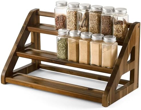 Tinamo Acacia Wood Spice Rack, 3-Tier Spice Rack Organizer for Countertop by TINAMO