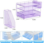 gianotter Wood Desk Organizers and Accessories with File Holder, 4-Tier Desk Accessories & Workspace Organizers with Drawer and 2 Pen Holder, Desk Reference Organizer (Purple, 4T with Metal Drawer) - Image 5