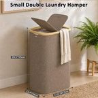 efluky Double Laundry Hamper with Lid and 2 Removable Bags, Brown - Image 4