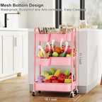 3 Tier Rolling Storage Cart Metal with Wheels,Pink Three Tiered Craft Carts - Image 5