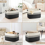 86L Large Woven Laundry Basket Hamper with Leather Handles,Black - Image 4