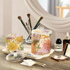 Pretty Chrysanthemum Flower Qtip Holder Waterproof Dustproof Apothecary Jars with Lids For Bathroom Cotton Swabs Makeup Sponges Floss Picks Bath Salts 2 Pack - Image 5