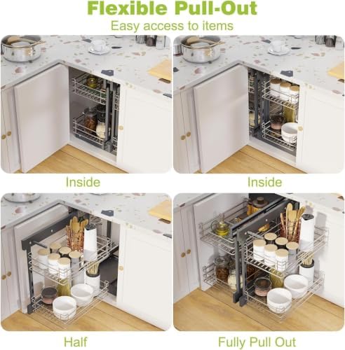 Blind Corner Pull Out Organizer for 36" Cabinet Left Open & Right Open, Compatible 2 Tier 4 Shelves Adjustable Height,900-Square - Image 7
