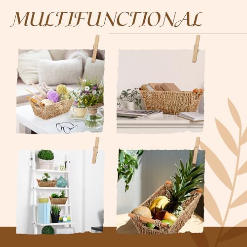 Marsui 6 Pcs Small Hand Woven Wicker Baskets with Wooden Handles, Seagrass Rattan Storage Baskets Bin Organizer Shelf Pantry for Bathroom Storage Towel Kitchen Washroom Gifts Decor, 9" x 6" x 4" - Image 3