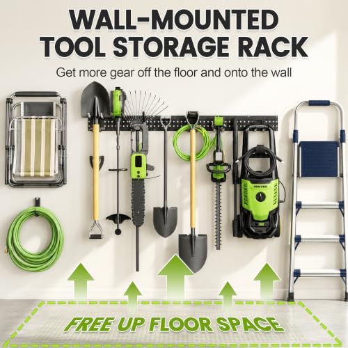 Garage Tool Organizer Wall Mount, 66 Inch Heavy Duty Garage Organization System with 13 Adjustable Hooks, Garden Tool Storage Rack for Garage, Yard & Shed, Holds Up to 520 lbs - Image 5