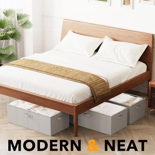 SpaceAid 3 Pack 10" High Under Bed Storage Containers, Large Underbed Storage Organizer Bins with Lids for Bedroom, Dorm, Clothes, Closet Organization, Bed Sheets and Blankets (Beige) - Image 5