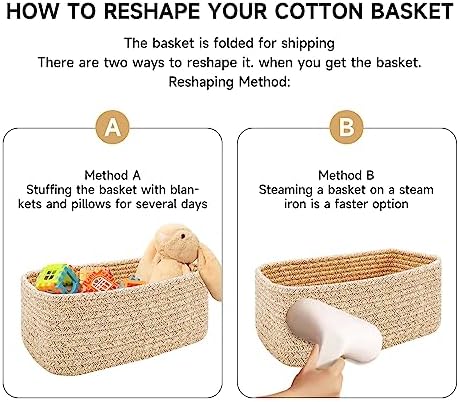 MiniArk Small Storage Baskets for Organizing | Closet Organizer Bins | Shelf Toy Basket | Woven Rope Baskets | Cube Decorative Box | Shallow Basket | 13x8.5x5.1” | 3 Packs Navy Blue - Image 7