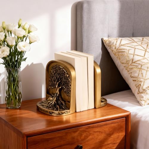 Resin Tree of Life Bookends Set, 2Pcs Decorative Non-Skid Book Ends for Heavy Books, Shelves, Bookcase or Desk - Antique Bronze Color Home Décor Gift, Library and Office Decor - Image 4