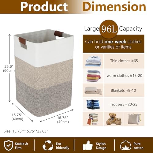 Laundry Hamper 96L Extra Large Laundry Basket, Woven Blanket Basket - Image 4