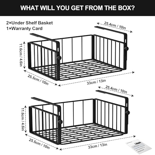 AmonHouseware 2Pack Under Shelf Basket Storage,Adjustable Hanging,Black - Image 6