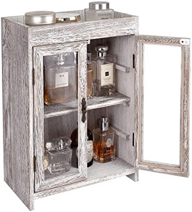Ikee Design Wooden Countertop Storage Cabinet. Customizable Organizer with Adjustable Shelves, Glass Window Door and Removable Metal Hook. Perfect for Kitchen, Vanity, or Bathroom. Antique White by IkeeDesign