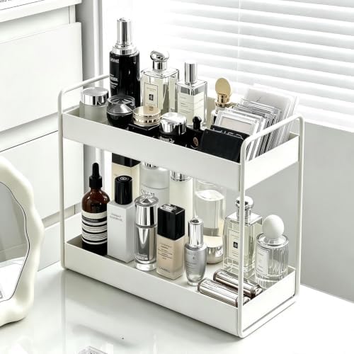 2 Tier Bathroom Counter Organizer, Vanity Storage Shelf, White by KINGBERWI