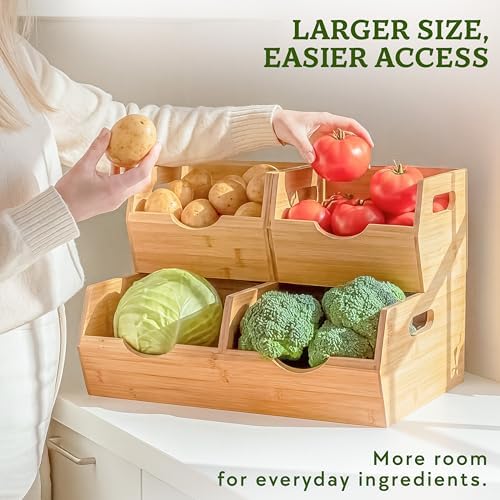 HOMESTEAD Extra Large Bamboo Pantry Storage Bins – 30% Larger, Stackable Potato Onion Storage Bin, Pantry Organizers and Storage, Produce Vegetable Organizer, Set of 3 - Image 7