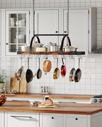 CHOEZON Hanging Pot Rack, Pot Hanger for Kitchen, Ceiling Mounted Pot Holder, Cookware Organizer with 24 S-Shaped Hooks, for Pot, Pan Storage, Space-Saving, Rustic Brown and Black TPR28BF - Image 2