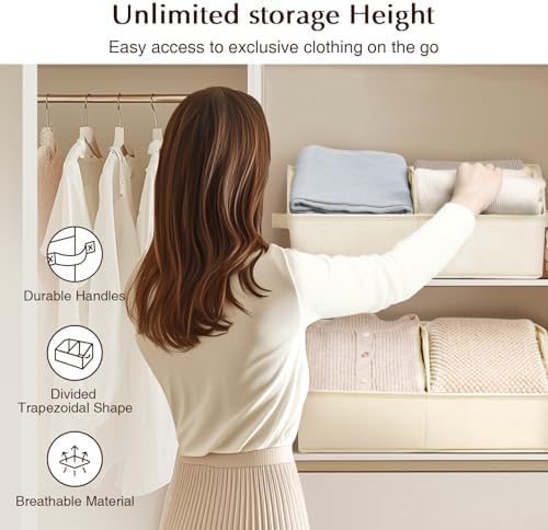 Homsorout Closet Organizers and Storage Bins - 4 Pack Collapsible Divided Trapezoidal Cube Storage Bins Baskets For Organizing Clothes Blankets,Toys, Books, Towels(Beige) - Image 3