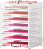 Lavatino 8-Tier Letter Tray Desk Paper Organizer, Mesh File Tray Organizer for Desk, Office Supplies & Home Organization, Fits A4 Paper, Mail, Magazines and Office Accessories (White with Handle) by Lavatino