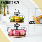 WILDMOS 2 Tier Fruit Bowl - Sturdy Iron Wire Fruit Basket with Real Wood Base, 12 Inch Large Fruit Basket for Kitchen Counter, Anti-Slip Silicone Pads, 2 Tier Fruit and Vegetable Storage Solution - Image 5