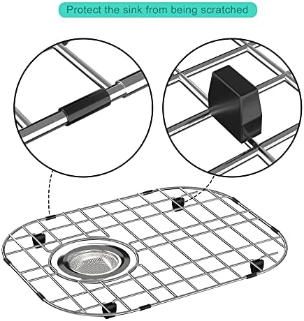 SANNO Kitchen Sink Protectors Gird Sink Rack, 14.57" L X 11.2" W Bottom Grid with Rear Drain Hole for Double Sink, Stainless Steel, 2 Pack - Image 3