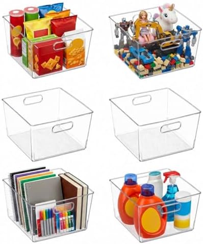 MOONEDGE 6-Pack 12x12x7 Extra Large Clear Plastic Storage Bins with Handles by MOONEDGE