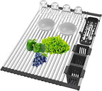 BBXTYLY Extra Large Black Expandable Roll Up Dish Drying Rack Up to 22.8''with 2 Storage Baskets,Over The Sink Kitchen Rolling up Dishes Drainer, Foldable,Rollable - Image 2