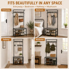 Simple Deluxe 4-in-1 Hall Tree with Bench and Shoe Storage, Entryway Coat Rack with 10 Hooks, Freestanding Mudroom Organizer with 2-Tier Shoe Rack for Entryway Bedroom Foyer, Grey - Image 7