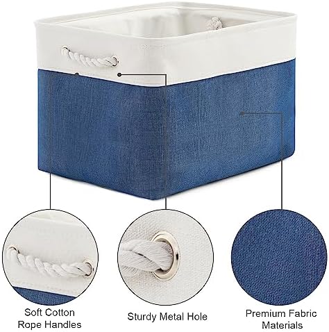 TheWarmHome Organization and Storage for Organizing - 3 Pack 16x12x12 inch Cube Storage Bin for Shelves, Fabric Storage Cubes for Closet Cloth Organizer Gift Toy (White & Jean Blue) - Image 7